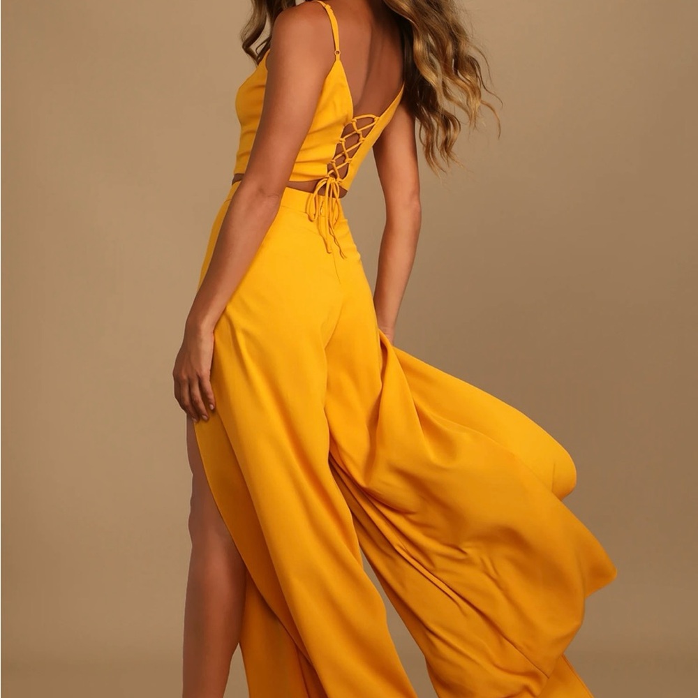 Lulus Out Tonight Mustard Yellow Two-Piece Jumpsuit - Picture 2 of 9